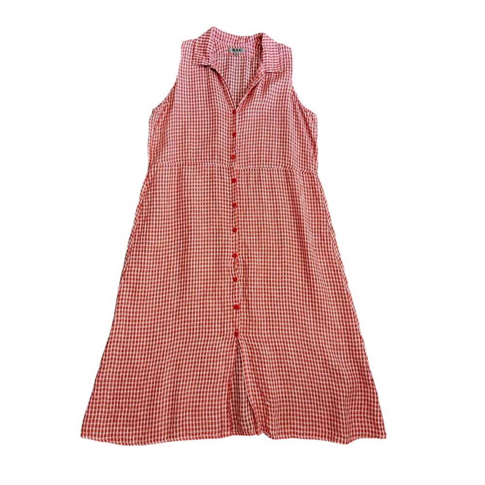 Flax Red Gingham Sleeveless Button-Front Maxi Dress